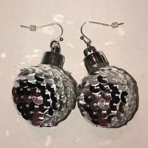 Silver Tone Sequin Huge Round Ball Drop Dangling Boho Pierced Earrings